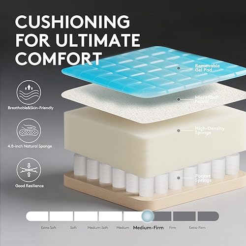 Vista 6 de Silla de juegos de tela transpirable, silla de oficina para computadora con reposapiés, soporte lumbar de masaje y almohadilla de gel, silla Beige