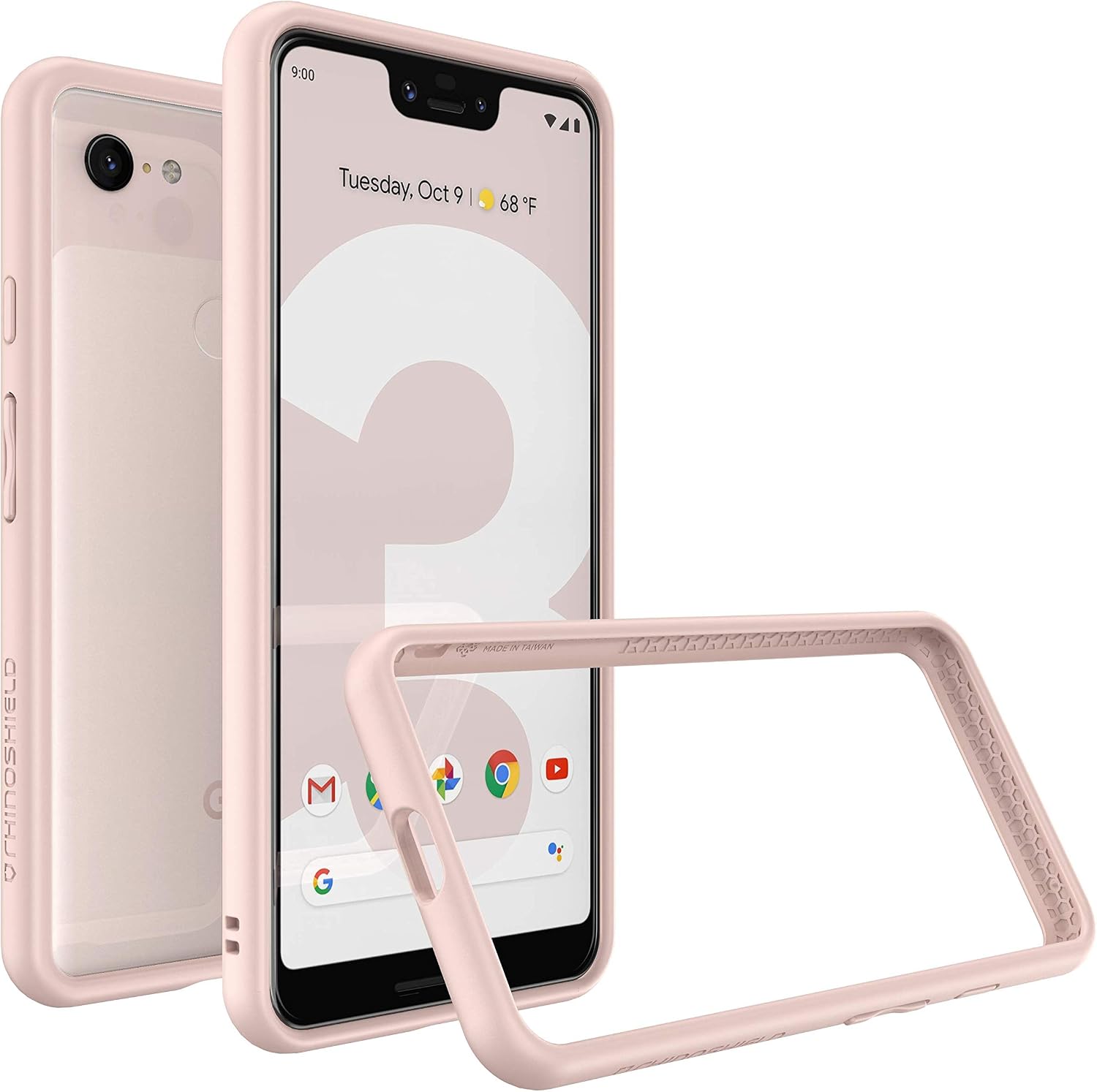 RhinoShield Bumper Case Compatible with Google [Pixel 3 XL] | CrashGuard - Shock Absorbent Slim Design Protective Cover [3.5M / 11ft Drop Protection] - Blush Pink