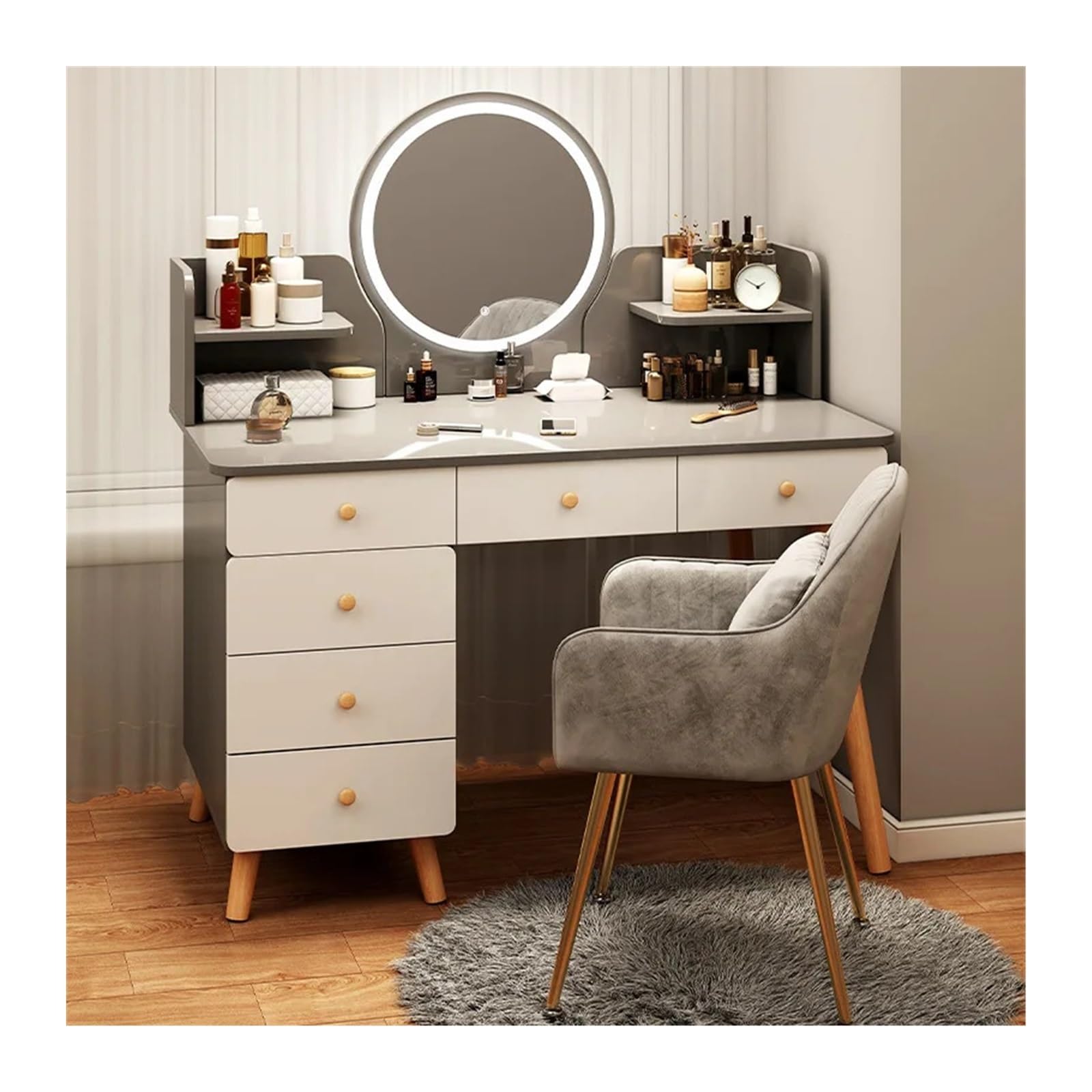 CGCSYZ Vanity Desk Wooden Dressing Table Multifunctional Makeup Table with Mirror Comfortable Cabinets Living Room Bedroom Furniture Makeup Dressing Table (White L 80cm*D40cm*H120CM)