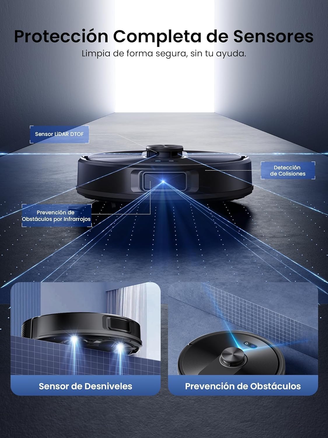 Proscenic Robot Aspirador 8000 Pa/200Min Autonomía con Fregado, Navegación LIDAR, Adaptación Alfombras, por App/Voz/Control Remoto/Apple Watch para Suelos, Alfombras y pelos de Mascotas