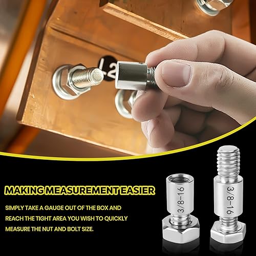 Miniatura 6 de Medidor de roscas para tuercas y pernos, 14 pulgadas y 12 métricas, ensamblado individualmente, adecuado para detectar pernos fijos o agujeros