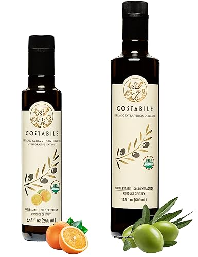 Mezcla clásica de aceite de oliva con infusión de naranja e intensidad media. Ideal para aderezos, ensaladas y horneados saludables. COSTABILE