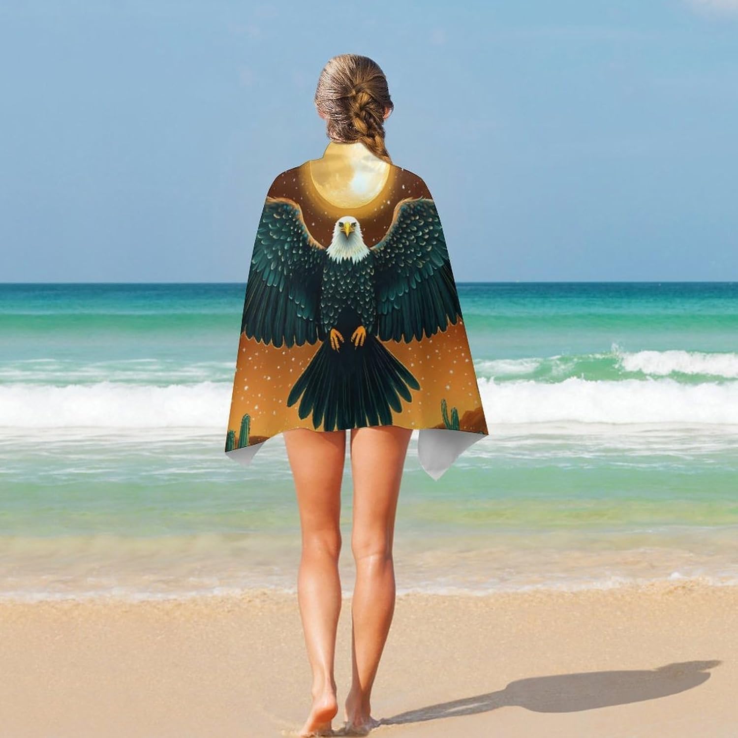 Ea-gles Sun and Desert Oversized Beach Towel Soft Absorbent Pool Bath Swim Towels for Adults Travel Vacation Gifts 130x80cm