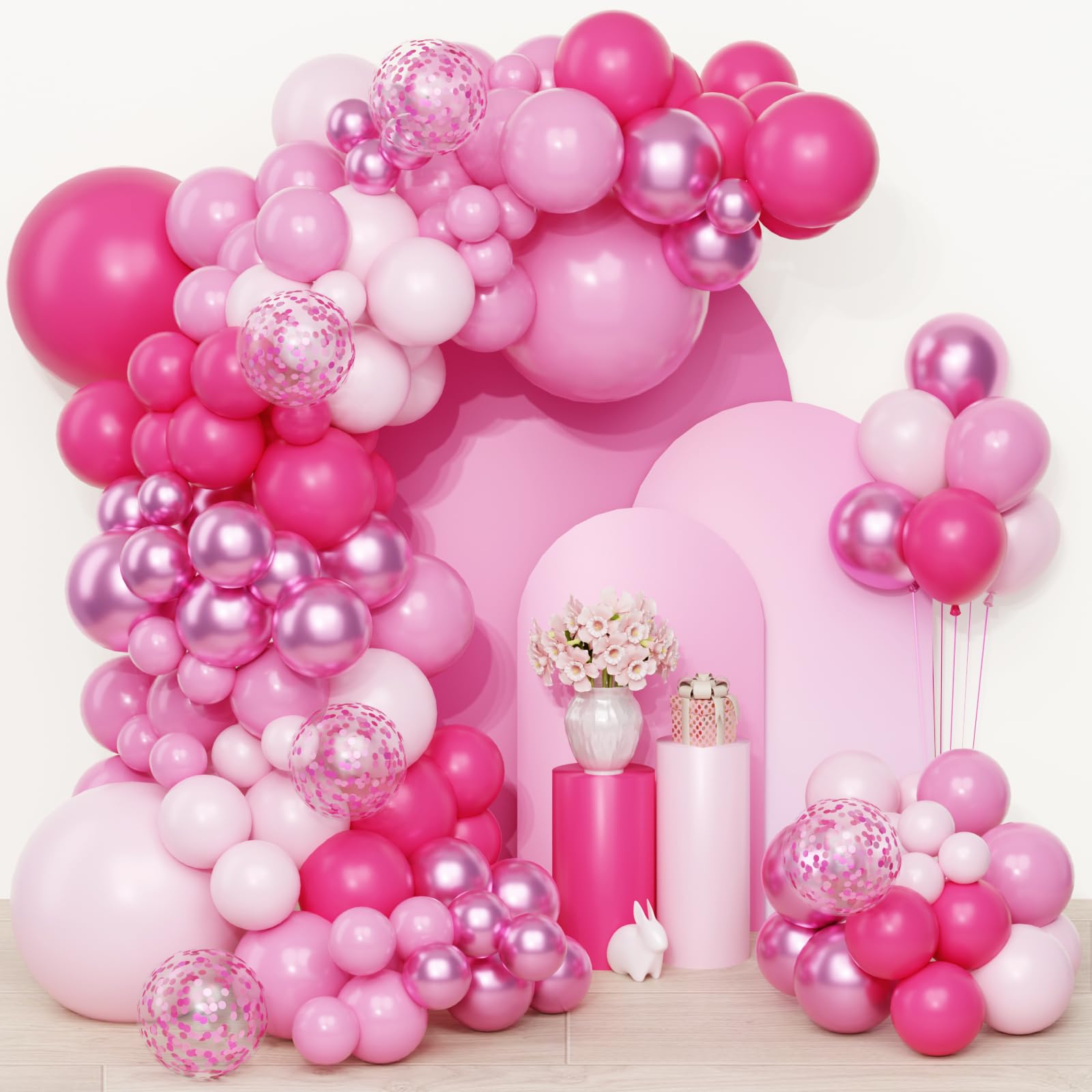 Pink Balloon Arch Kit-QIFU 108pcs Pastel Baby Light Pink,Rose Red Latex Balloon Metallic Pink Confetti Balloons Birthday Decorations For Girls Women Baby Shower Wedding Gender Reveal Princess Party