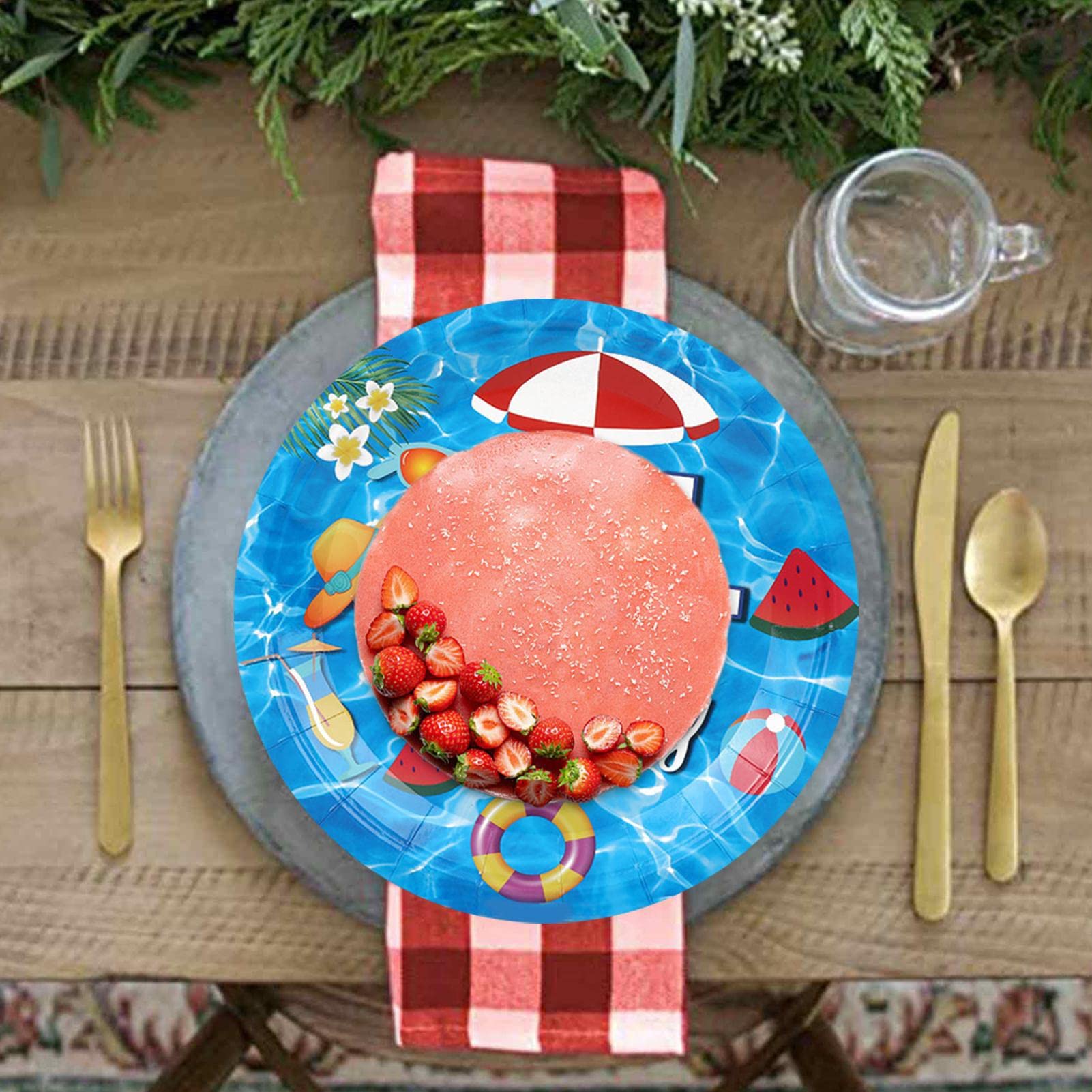 MACMRD Fête Sur La Plage - 10 Assiettes Fête D'été,Gobelet Et Serviette En Papier Piscine D'été Hawaïenne Pour Les Décorations Fête Piscine