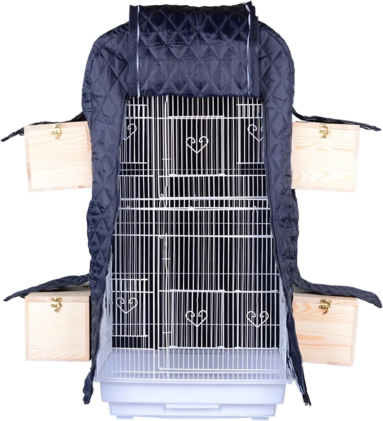 Large Bird Parrot Cage Cover - Winter Heavy Duty Good Night Pet Cockatoo Cage Protector Shield for Lightproof, Windproof & Keep Warm, with 4 External Breed Box Opening
