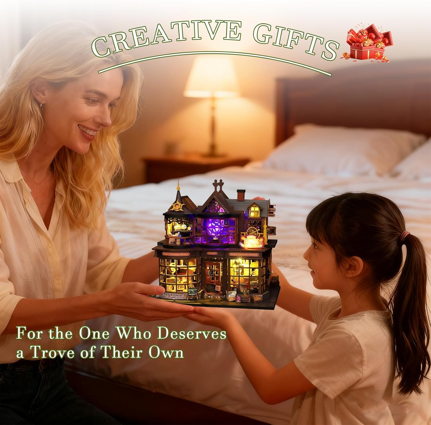 OZJAY DIY Miniature House Kit, Mini House Building Kit with Furniture, Miniature Kit for Adults Teen, Open Door Design Model Dollhouse Kit for Birthday Christmas, Magic Treasure House