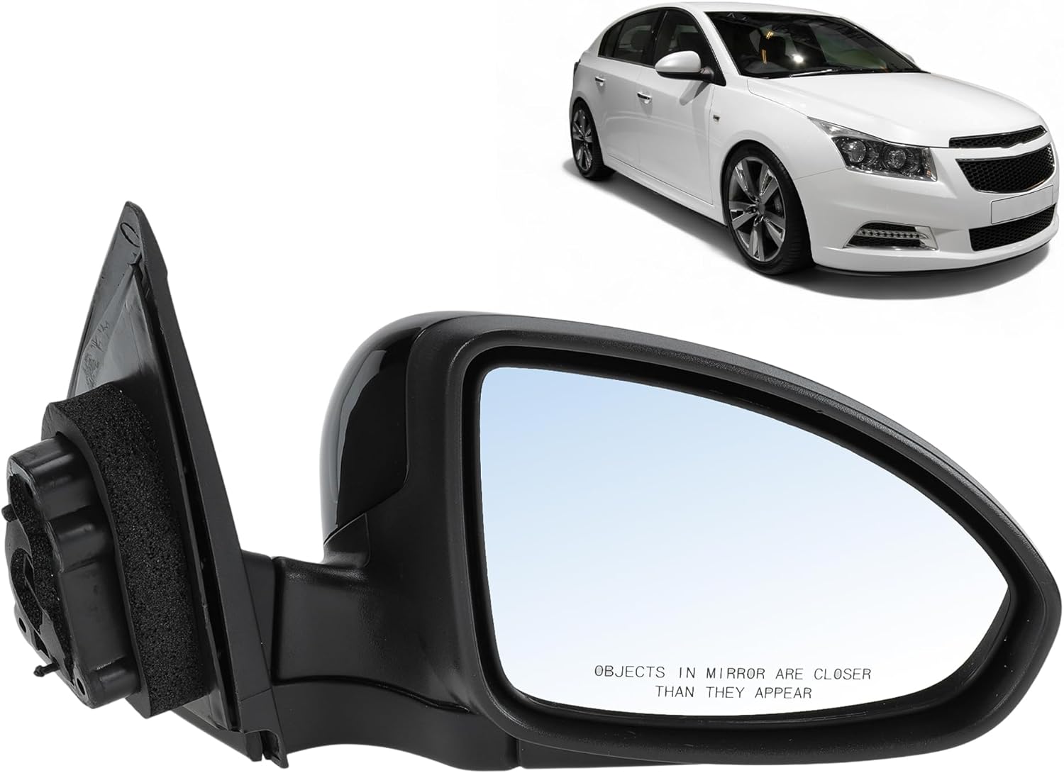 Motoforti 3Pin Right Passgener Side Mirror Replacement for Chevrolet Cruze 11-15 Power Door Mirror Assembly Non-Heated Glass Manual Fold Gloss Black Replace# GM1321420