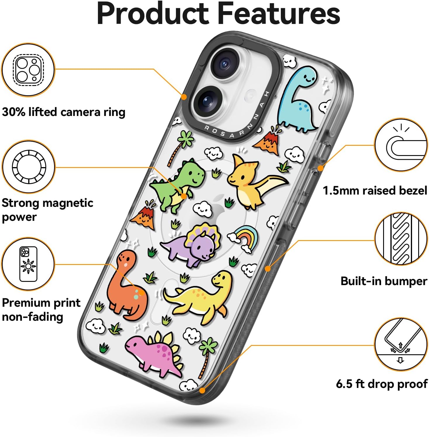 for iPhone 17 Case Cute - Compatible with Magsafe - Durable Shockproof 6.6 ft Drop Impact Phone Case - Funny Dinosaur Land Design (6.3") Black - Image 6