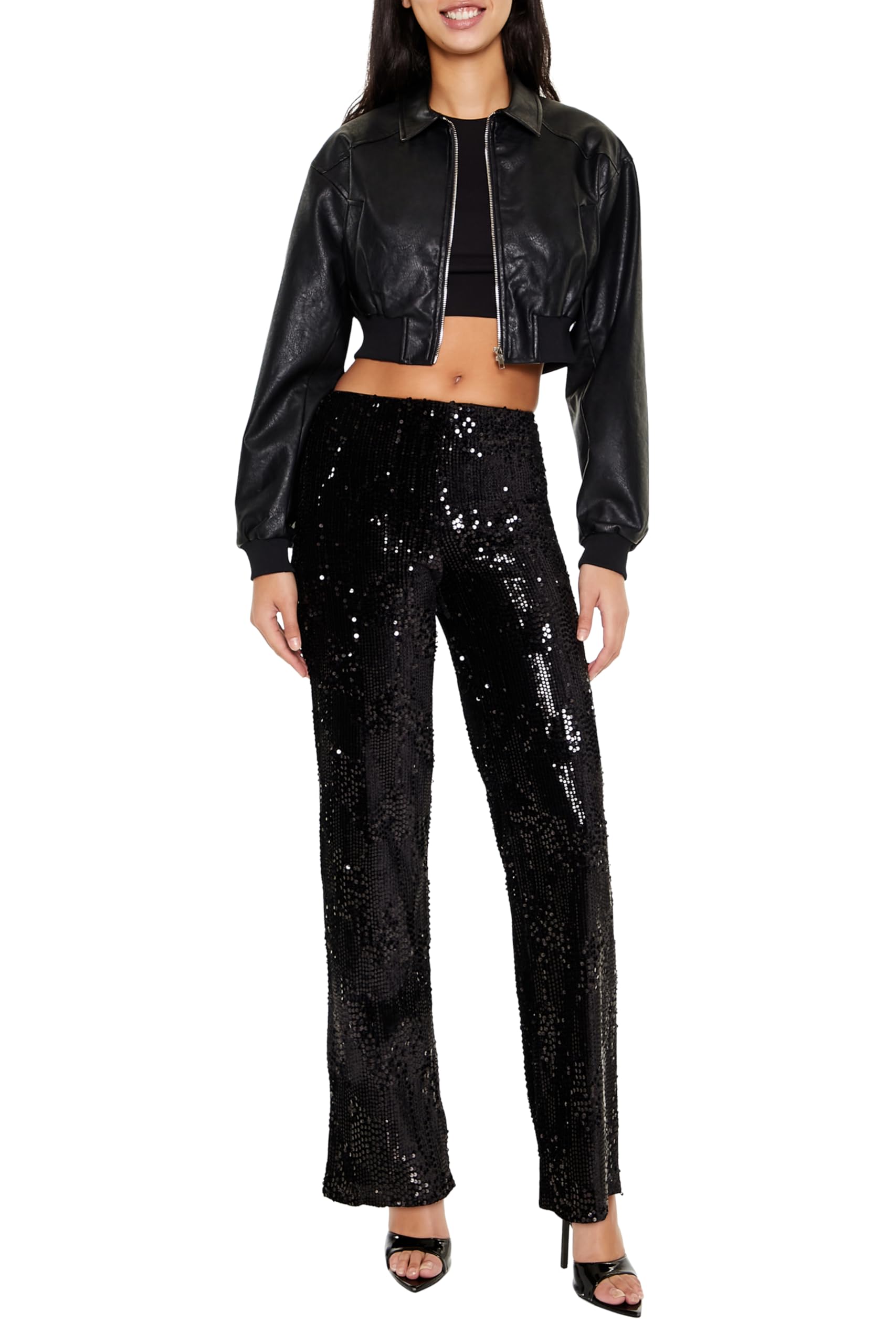 Forever 21 womens Sequin High-rise Straight Pants