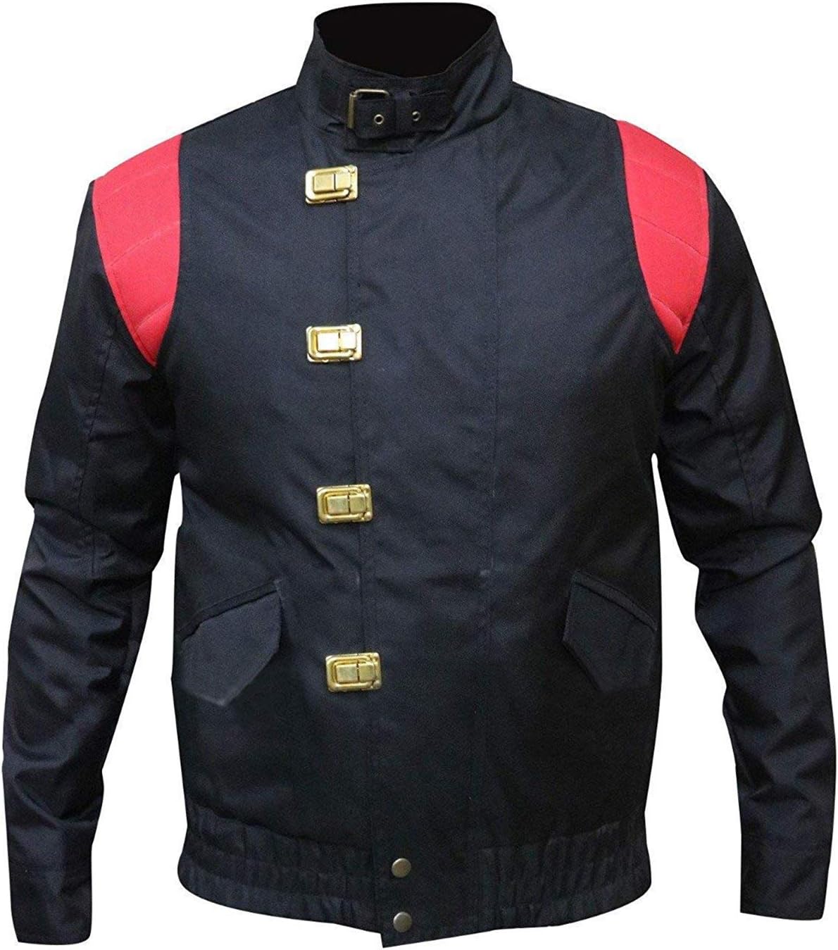 SpazeUp Mens Capsule Logo Pill Biker Bomber Faux Leather Jacket Red Black Halloween Costume Cosplay Jacket