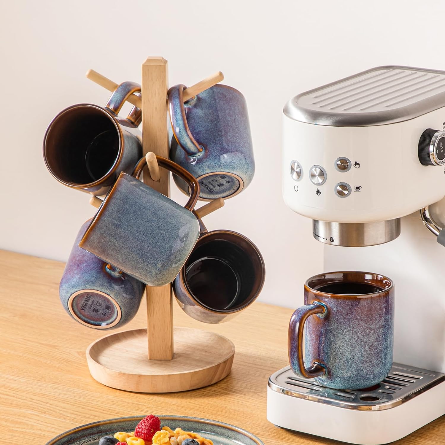 vancasso Coffee Mugs Set of 6, 12 Oz Ceramic Coffee Cups with Handle, Ceramic Unique Glaze Coffee Cup for Cappuccino, Latte, Tea, Cocoa, Dishwasher & Microwave Safe Gift Sets, Blue, Series ONION