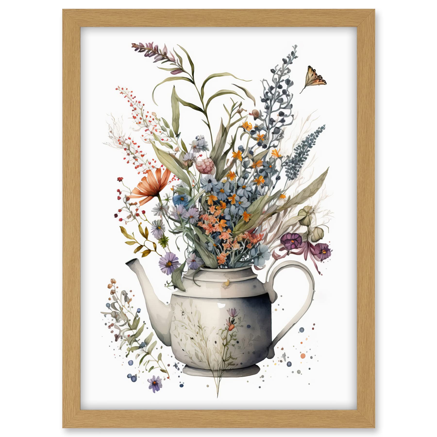 Artery8 Spring Wildflower Bouquet in White Ceramic Teapot Artwork Framed A3 Wall Art Print