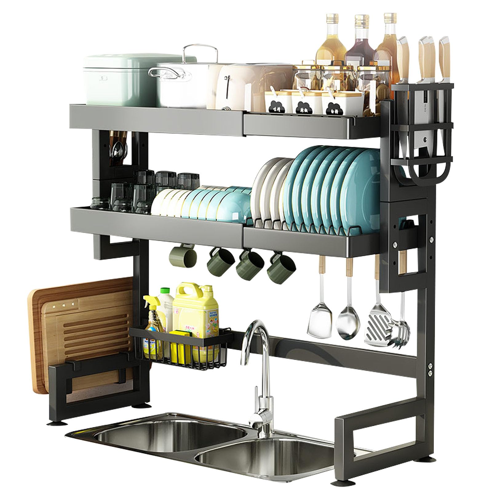 Over The Sink Dish Drainer Rack Dish Drainer Rack Expandable 62 to 92 CM 3-Tier Kitchen Counter Dish