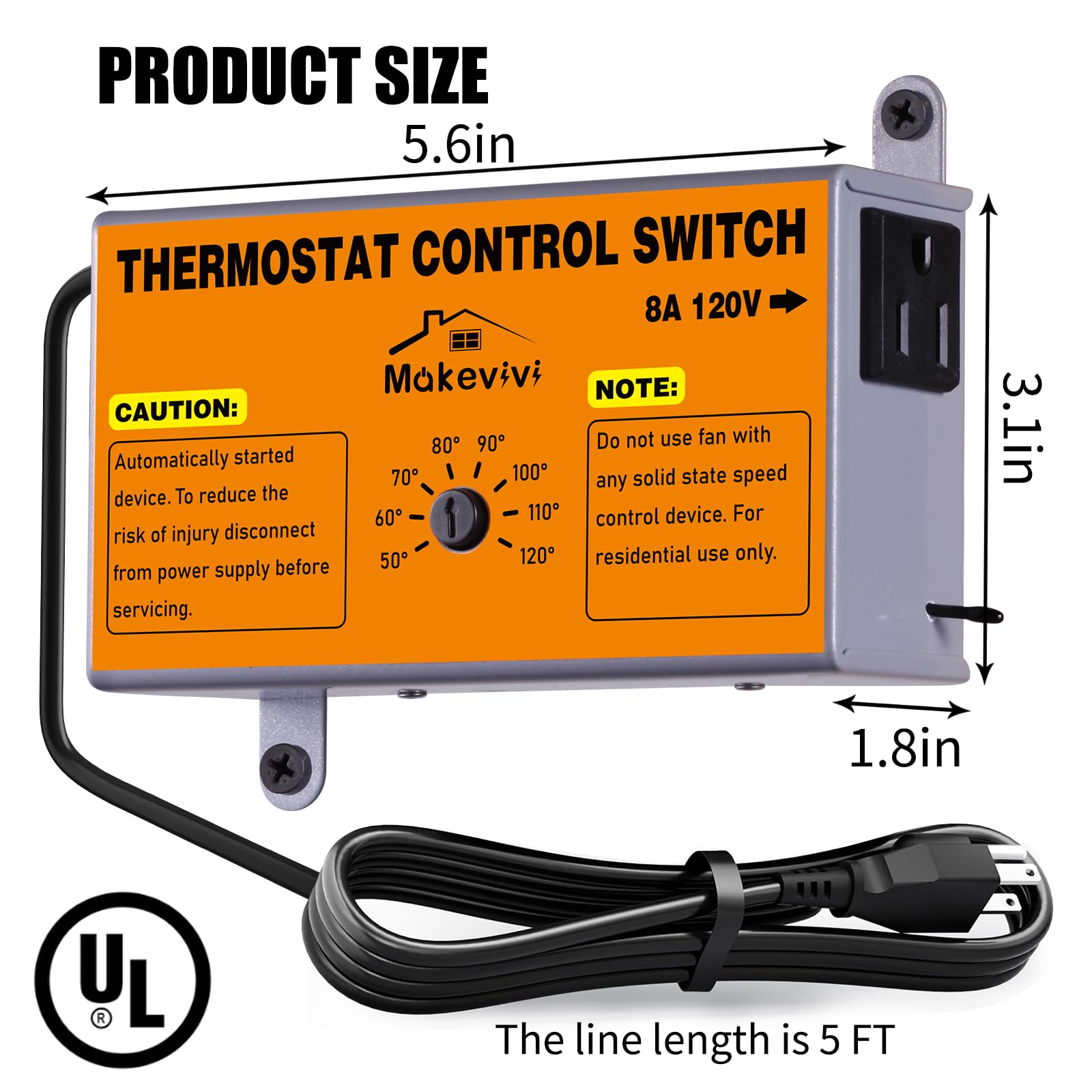 Ventilador de ático con control de temperatura, termostato ajustable con protector de sobrecarga, control de termostato del ventilador del ático, con enchufe fácil de instalar, driver de temperatura
