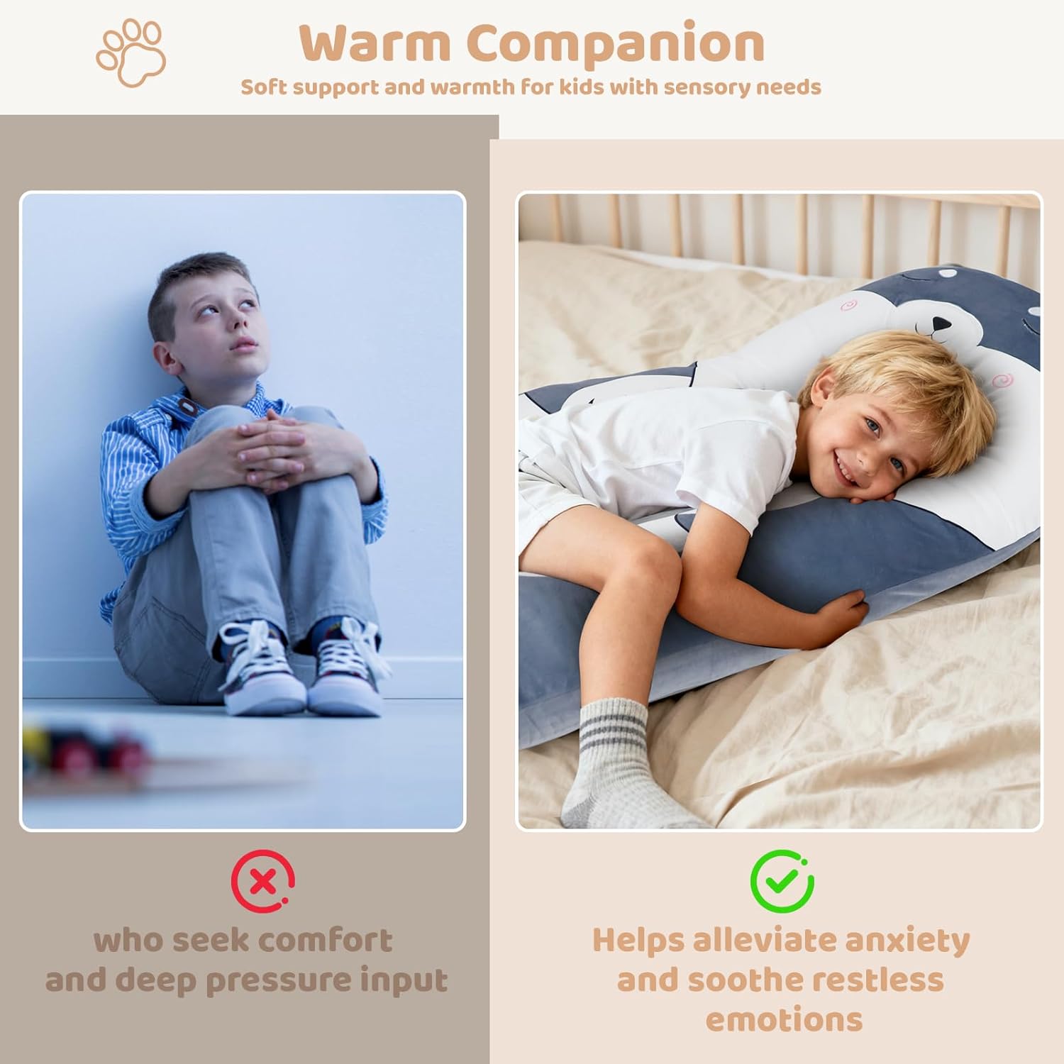 IFOYO Dog U Shaped Kids Body Pillow, 43" Minky Kids Full Body Pillow for Sleeping, Reading, ADHD & Sensory Relief, Kid Animal Cuddle Pillows Washable Cover, Snuggle Fun Hug Gift for Boys & Girls