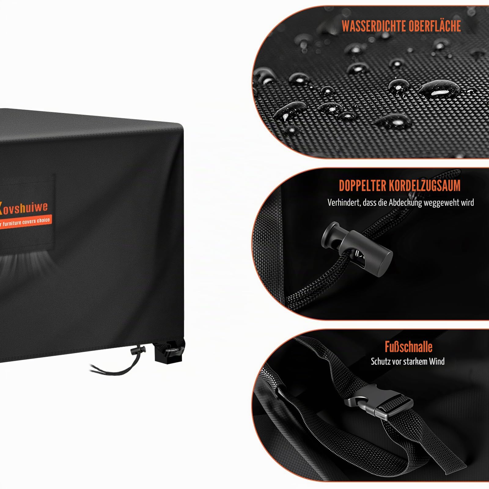 Kovshuiwe Abdeckung für Gartenmöbel 300x250x100cm, Wasserdicht 500D Oxford | Wasserdicht,Winddicht,UV-Beständiges,520D Heavy Duty Winddicht,Schutzhülle Abdeckplane,Abdeckplane für Gartenmöbel Outdoor