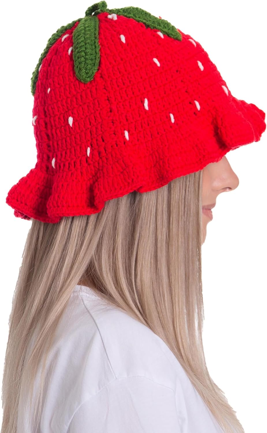 ComfyCamper Knitted Strawberry Hat - Womens Adult Mens Women Crochet Fruit Summer Cosplay Halloween Costumes - Image 4