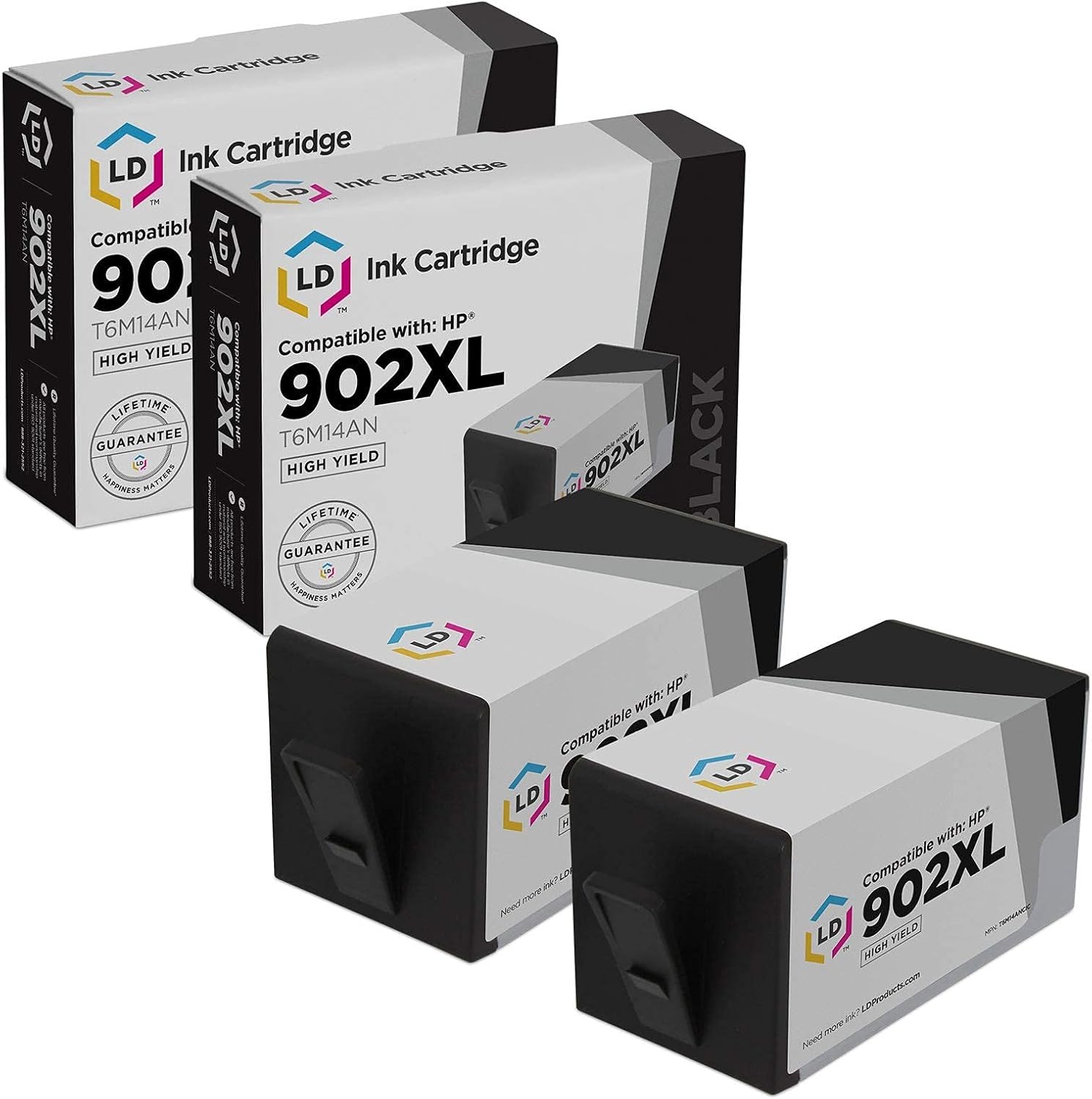 LD Products Compatible Ink Cartridge Replacement for HP 902XL 902 XL T6M14AN High Yield (Black, 2-Pack) Inkjet for HP 902 OfficeJet Pro 6950 6958 6962 6963 6964 6968 6978 6970 6979