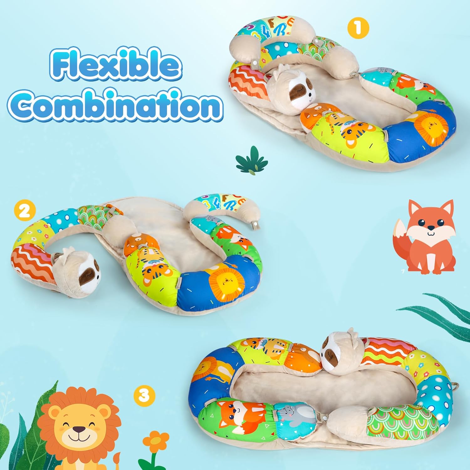 URMYWO Tummy Time Activity Mat - 4 in 1 Cozy Tummy Time Mat for Newborn 0-12 Months, Infant Baby Sit Me Up Floor Seat Early Sensory Development Gifts Tummy Time Play Toys - Image 3