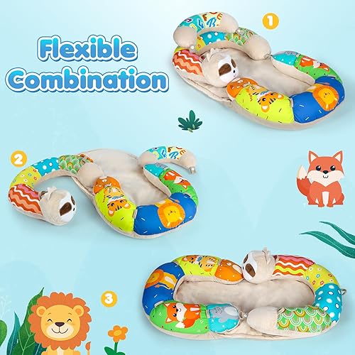 Miniatura 3 de URMYWO Tapete de actividad para el tiempo boca abajo, 4 en 1, acogedor tapete para recién nacido de 0 a 12 meses, asiento de piso para bebé, asiento