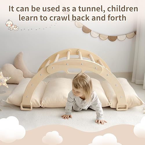 Miniatura 5 de Arco de balancín con cojín - Arco de escalada Montessori de madera para niños, almohada para arcos (natural)