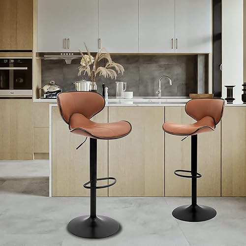 Miniatura 9 de CangLong Taburete de bar giratorio ajustable, sillas de altura de mostrador con respaldo y reposapiés para bar, cocina, comedor, sala de estar y pub