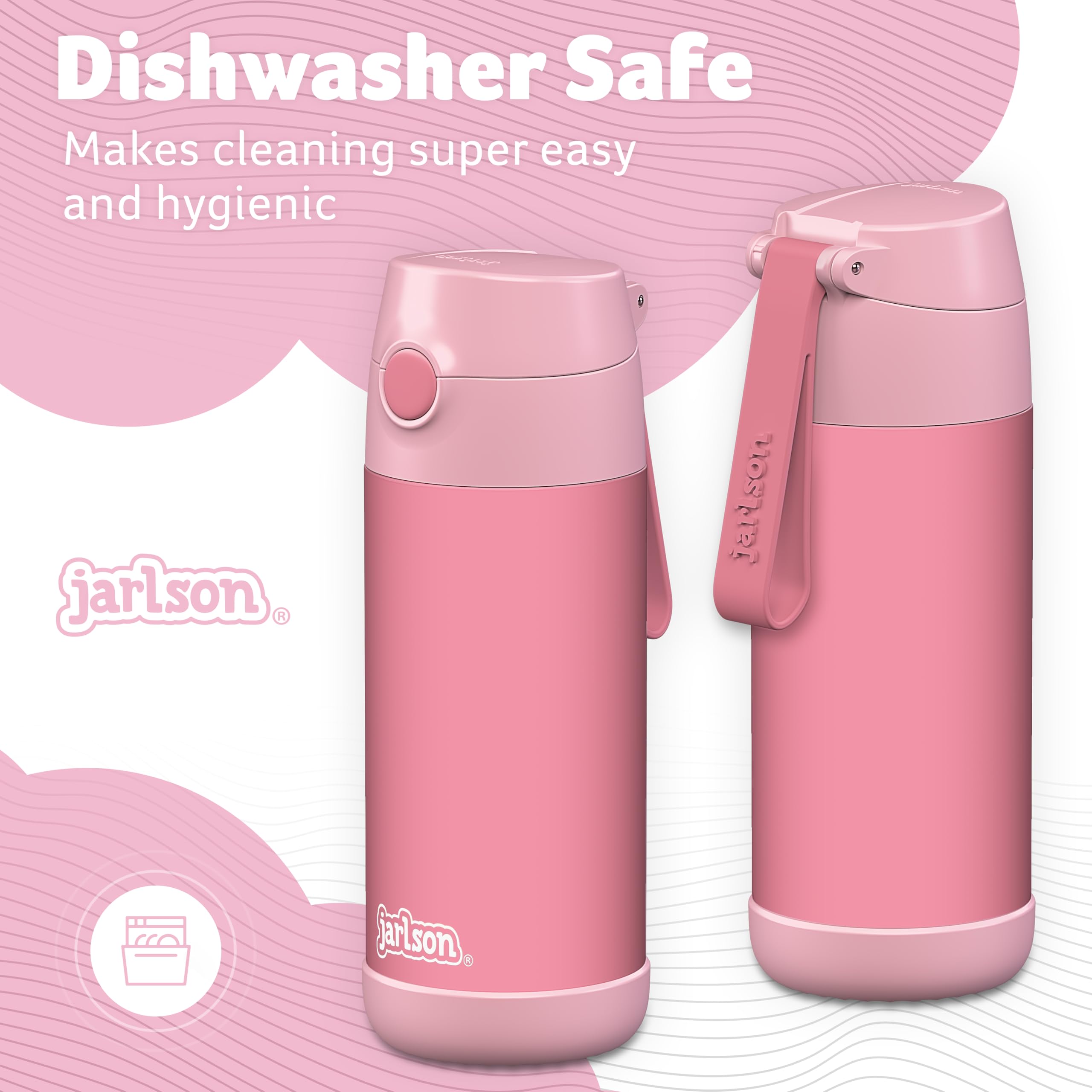 Jarlson® Borraccia Termica Bambini 350ml CHARLI [CON CANNUCCIA] - Bottiglia Acciaio Inox - Termos per Bambini e Bambine - Mantiene Freddo - Senza BPA - Ideale per Scuola, Sport e Viaggi (Rosa)
