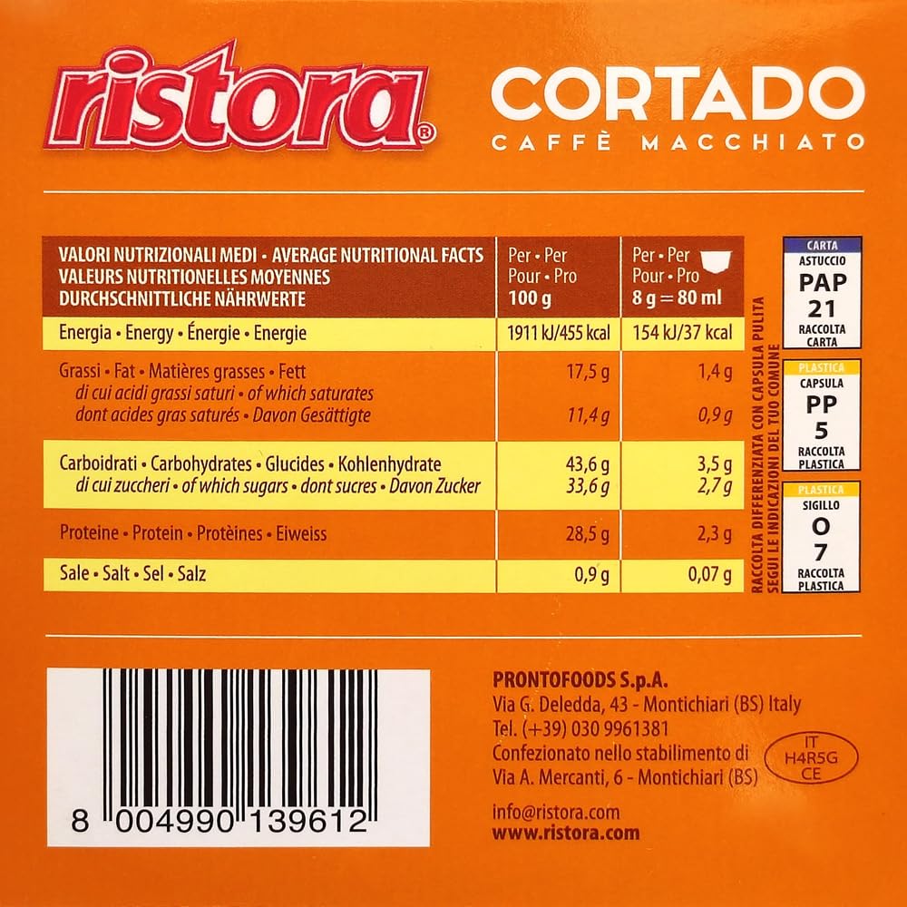Ristora - 160 Cápsulas compatibles con Dolce Gusto, preparadas para bebidas con sabor a cortado, café Macchiato originales