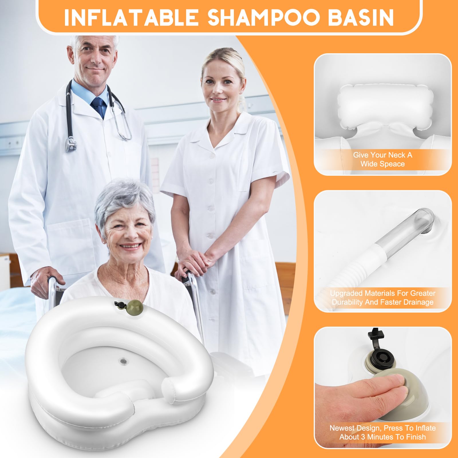 Tragbare Haarwaschstation - Haarwaschbecken für Bettlägerige, aufblasbare Shampoo-Schüssel, keine Notwendigkeit für Pumpe, perfekt für Locs Detox (Herzform, Weiß)