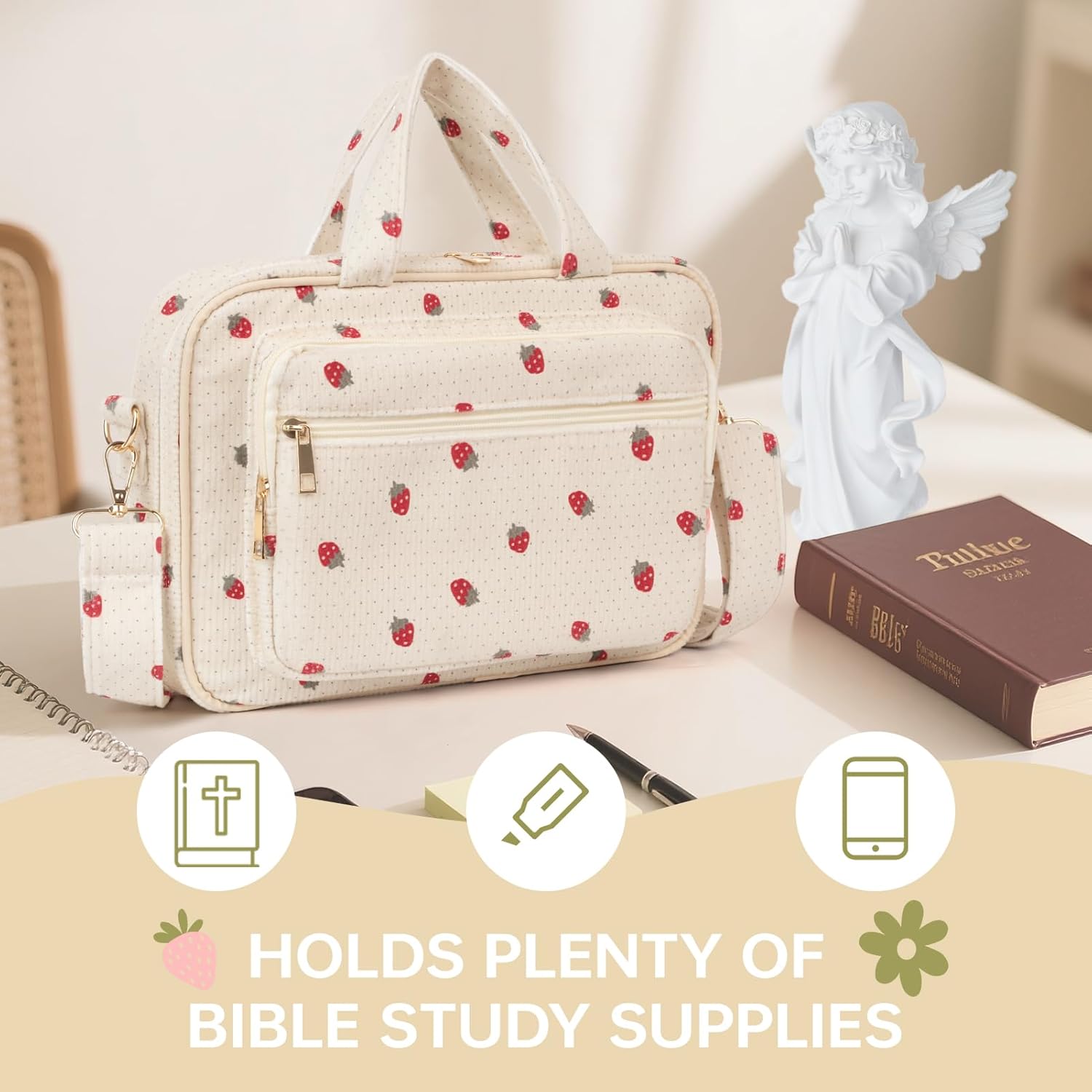 Bible Cover Case for Women Bible Study Supplies Organizer Bible Bags Corduroy Bible Carrying Case for Girls Christian Gifts