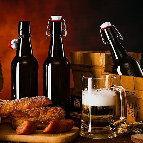 Miniatura 2 de YEBODA Botellas de cerveza de vidrio ámbar de 16 onzas para elaboración en casa con tapas abatibles caja de 6