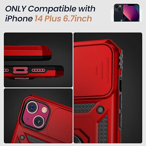 Miniatura 7 de Goton Funda para iPhone 14 Plus con protector de pantalla - Funda deslizante para cámara con soporte de anillo, resistente grado militar, a prueba