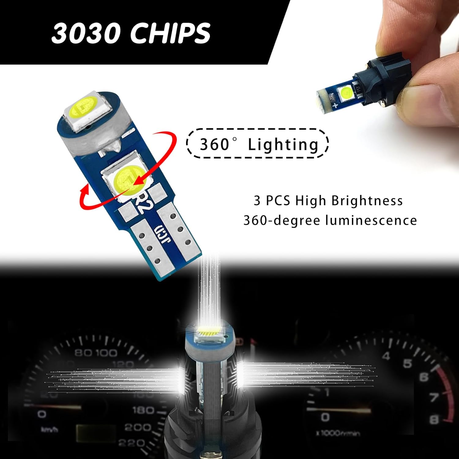 74 Led Bulb Dash Lights Super Bright, T5 37 74 LED Bulb with Twist Lock Socket PC74 PC37,Dashboard Lights, Instrument Cluster Bulbs Kits,Pack of 20 (White)