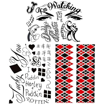 3 Sheets Cosplay-Inspired Temporary Tattoos Halloween Tattoo Stickers for Men, Women, and Kids Clown Girl Design Fake Tattoos for Halloween, Cosplay, and Costume Parties
