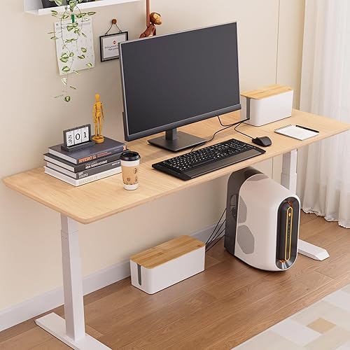 Miniatura 7 de YECAYE Paquete de 2 cajas de organización de cables, tapa de madera y cuerpo de plástico, caja organizadora de cables mediana y pequeña, organizador