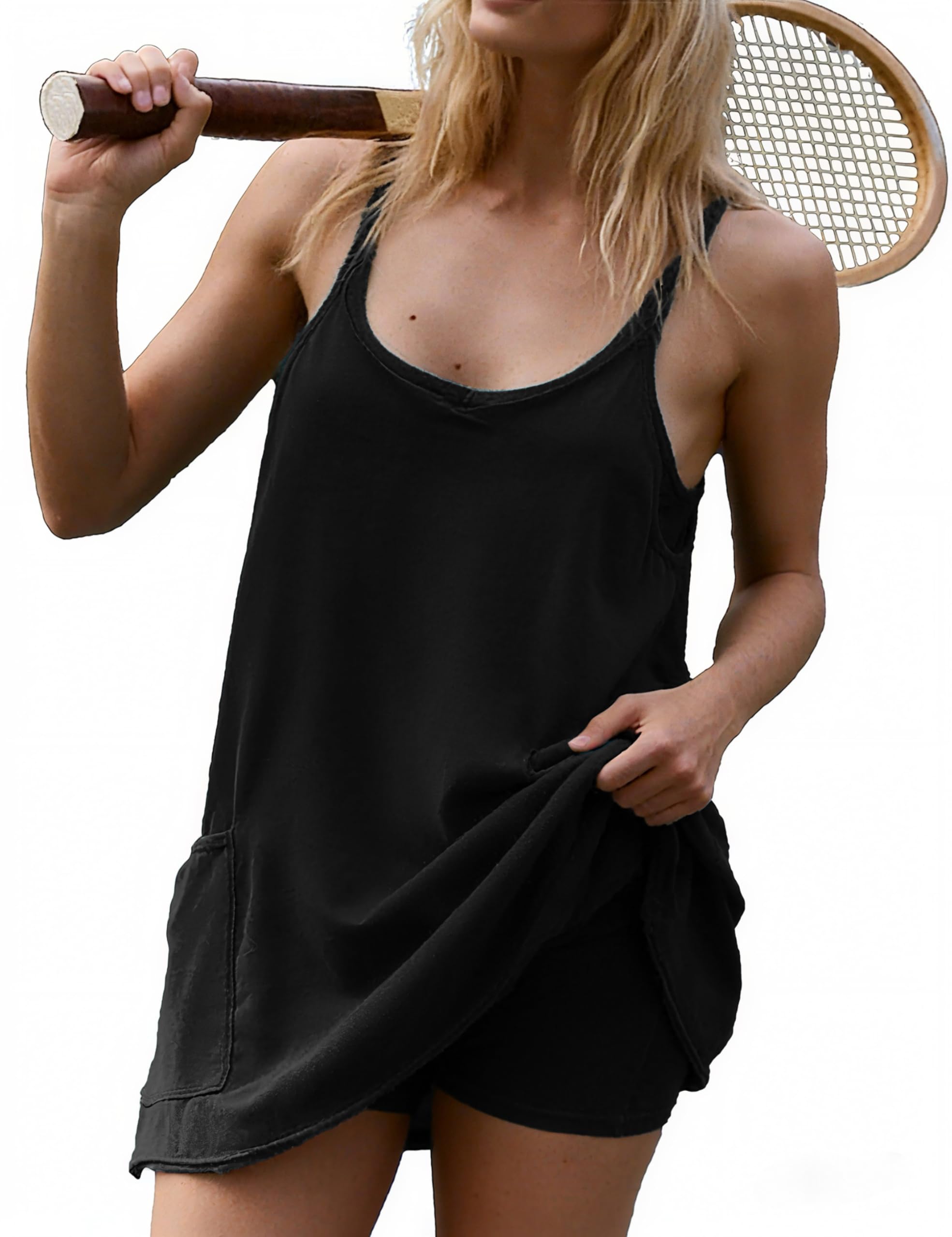 Womens 2026 Summer Sleeveless Mini Dress Spaghetti Strap Sundress with Built-in Shorts Golf Athletic Dresses-image-44