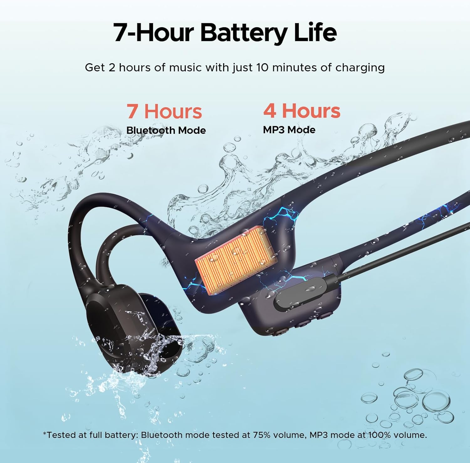 DOOGEE Bone Conduction Headphones, IP68 Waterproof Swimming Headphones Wireless Bluetooth 5.4, Skin Friendly Silicone, 32GB MP3 Mode, Sport Open Earphones for Underwater, Running, Cycling (Black) - Image 7