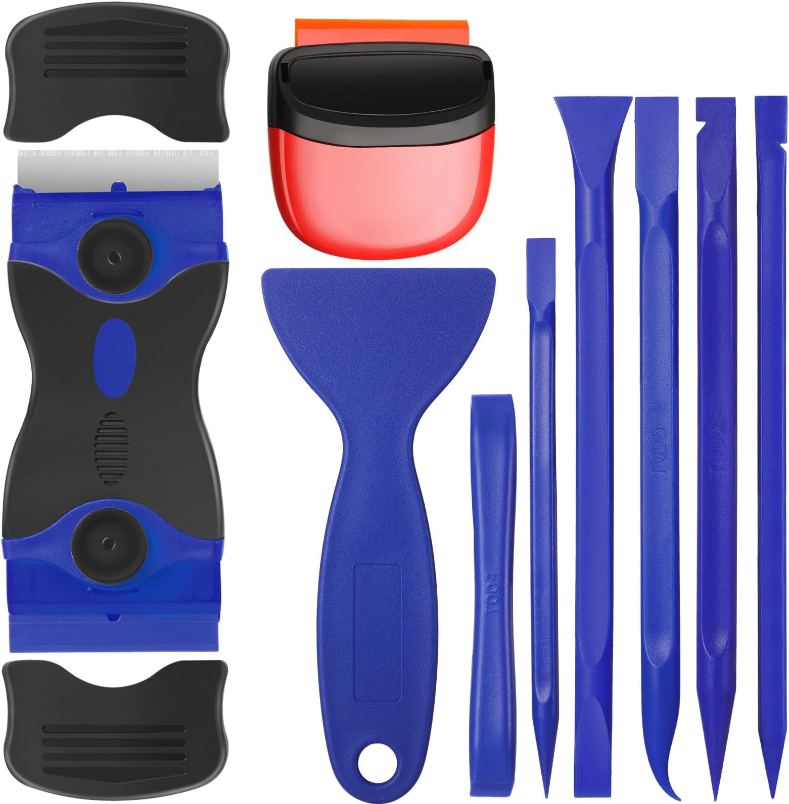 Tallew 9 Pcs Plastic Scraper Tool Sticker Plastic Razor Blade Scraper Plastic Pick Plastic Non Scratch Tool Putty Knife for Window Floor Label Removal Paint Cleaning(Dark Blue)