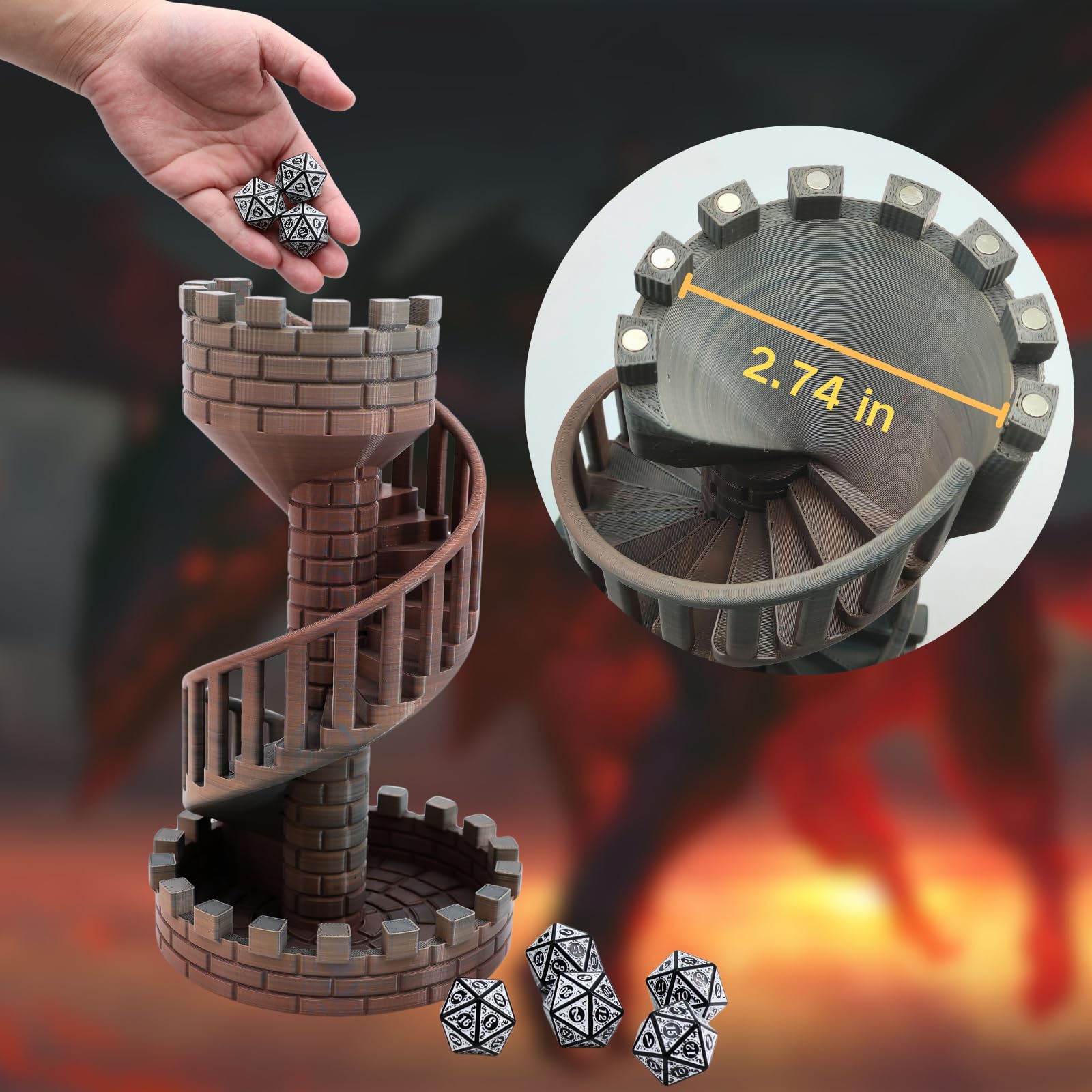 Wyvern Castle Dice Tower (con 7 dadi poliedrici e un drago) per giochi da tavolo, giochi di D & D e giochi di ruolo, dungeon e draghi, perfetta decorazione da tavolo e regali a sorpresa per feste