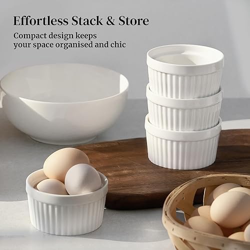 Miniatura 31 de DOWAN - Cazuelita de porcelana, para servir o para soufflé, Creme Brulee, de estilo clásico para hornear, juego de 6 Blanco