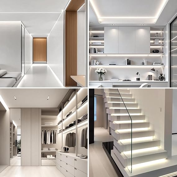 White LED Strip Light 5M/16.4ft, 6000K Cool White 8mm Width Tape Lights, 2000lm Dimmable LED Lights, 24V UK Plug LED Strip with Dimmer Switch for Wardrobe, Cabinet, Kitchen, Conservatory, Garage [Energy Class G]