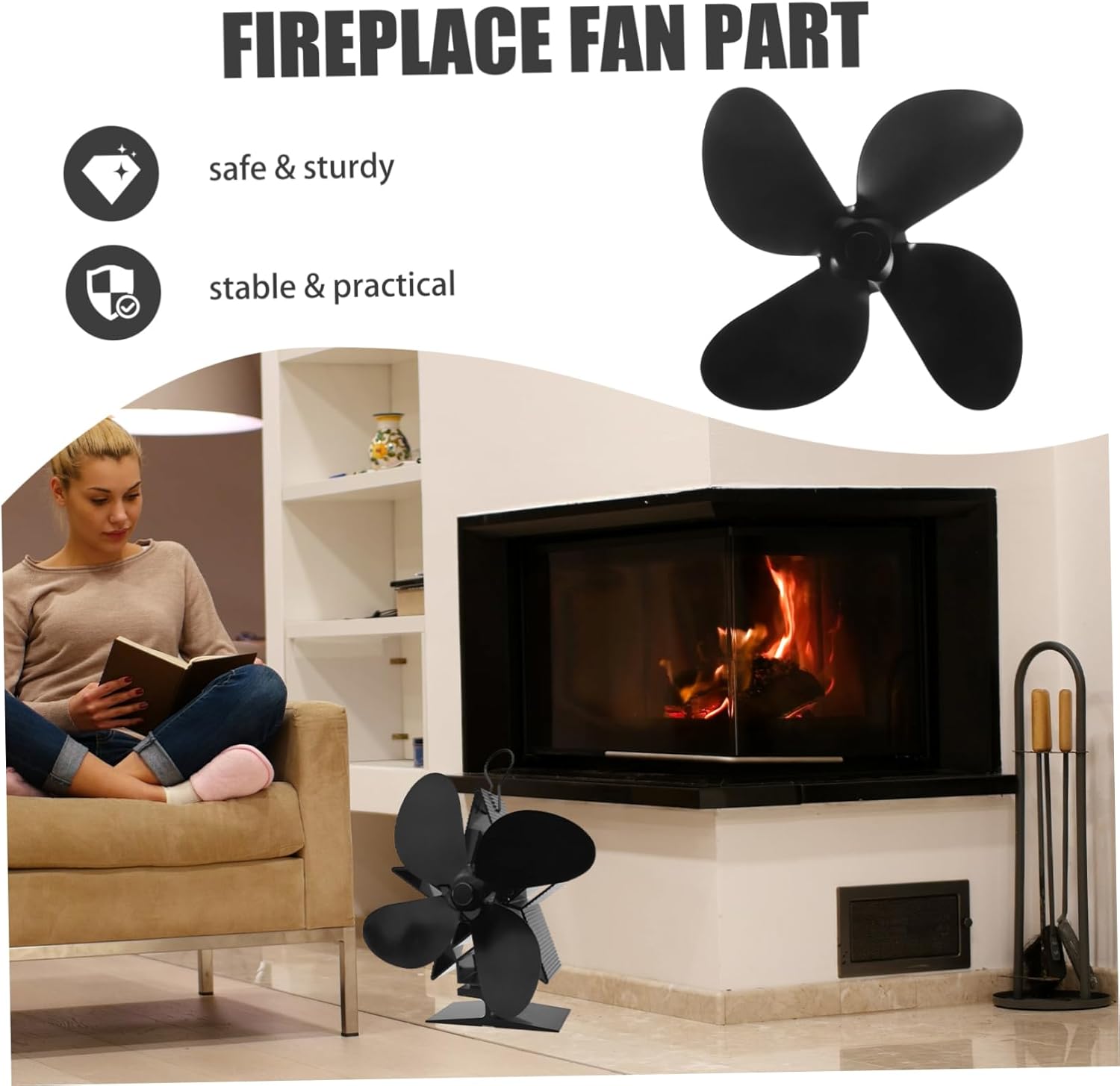 Luxshiny 5pcs Metal Fireplace Fan Replacement Accessory for Efficient Heat Distribution Stoves and Fireplaces Easy to Install Quiet
