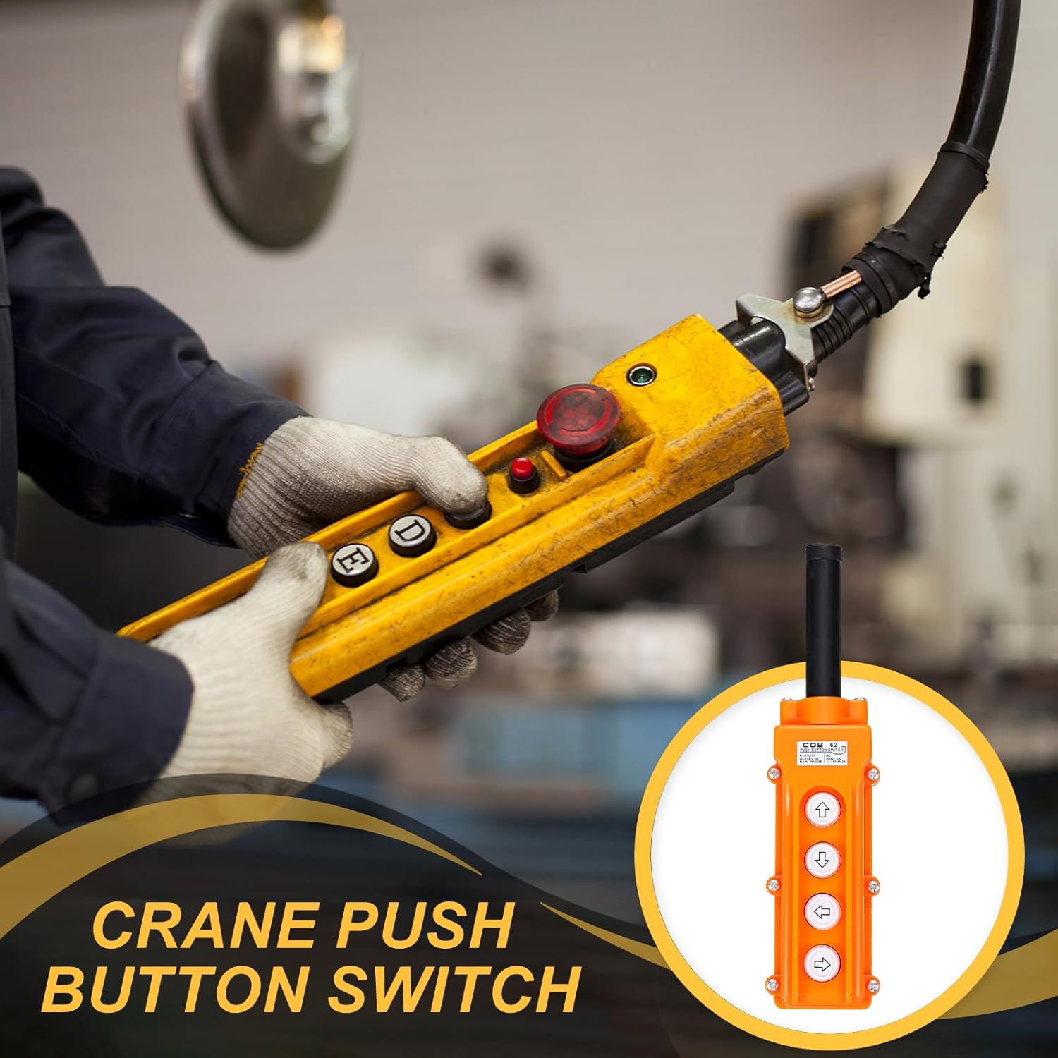 MECCANIXITY 2 Pcs Rain Proof Hoist Crane Push Button Switch, Up Down Left Right Switch Pendant Control Station Momentary COB-62, 4 Way Orange