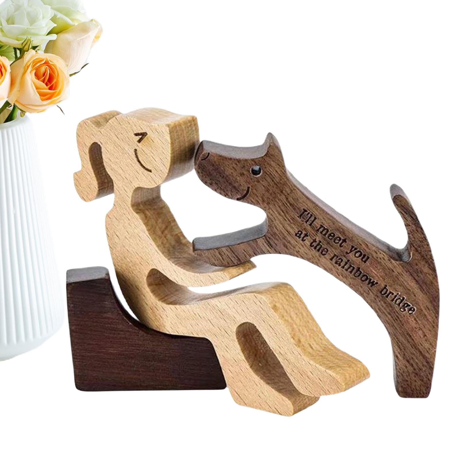 ETUCYNG Estatua de Cachorro de Madera,Figuras de Perro de Madera, Estatuas de Perros para Amantes de Las Mascotas Decoración del hogar, Exquisita decoración de Madera para el hogar, Decoraciones