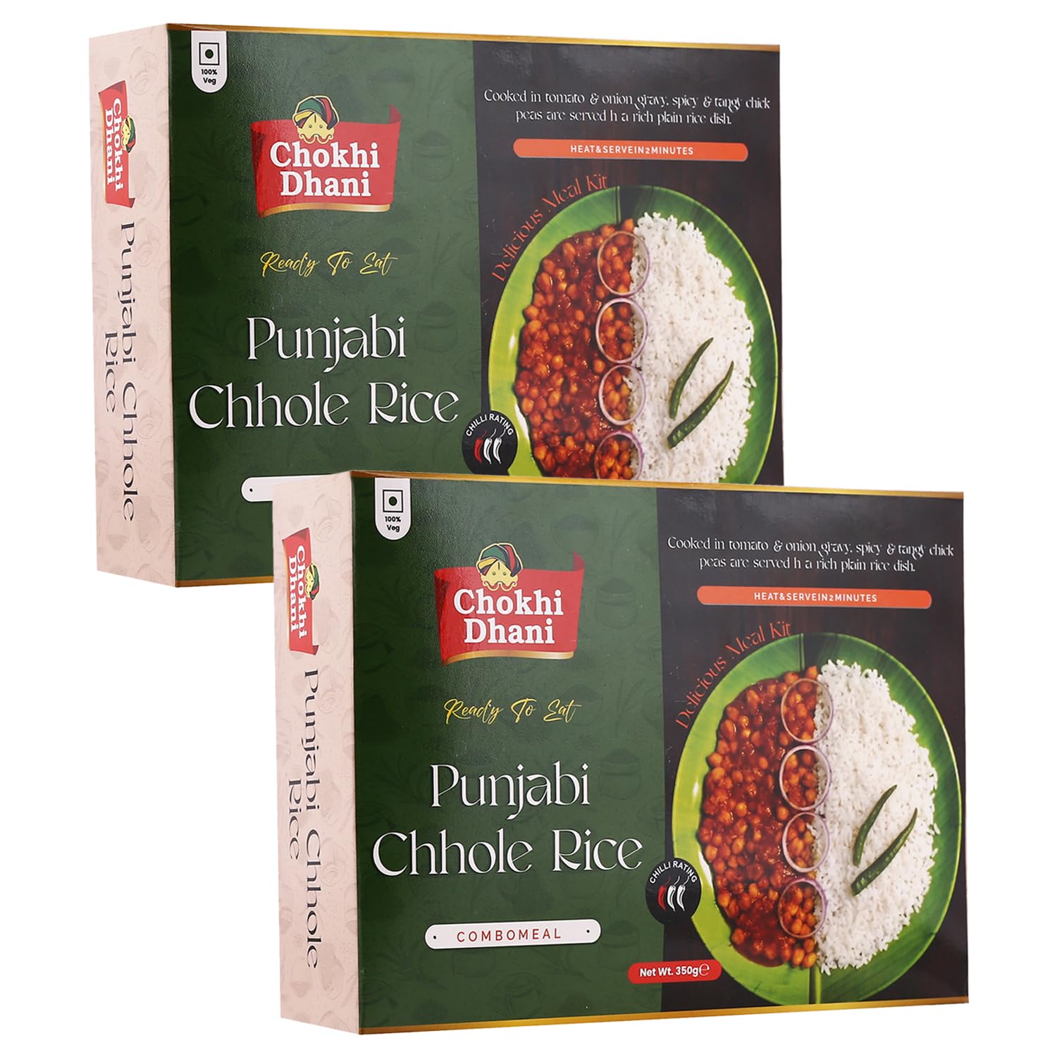 Chokhi Dhani Punjabi Chole with Rice | Just Heat & Eat | Microwaveable | Ready to Eat Meal in 2 Minutes (Pack of 2, 360g Each)