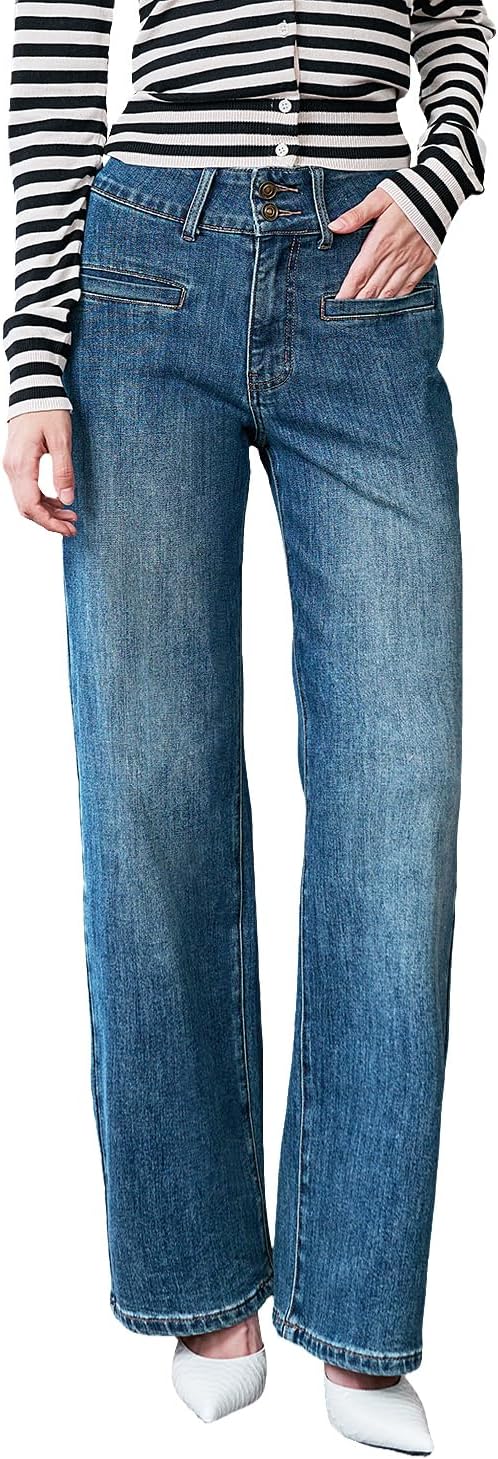 UPNET Women’s High Waisted Baggy Jeans – Stretchy Wide Leg Tummy Control Straight Leg Denim Pants Trendy Jeans for Women 2025