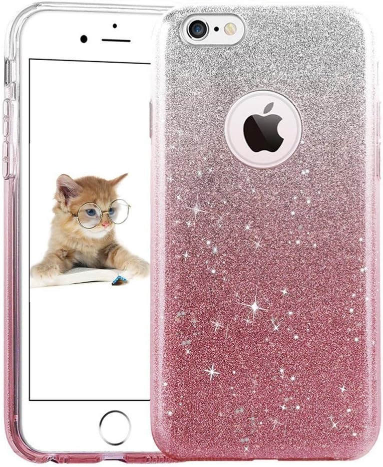 uiano iPhone 7 Case 4.7", Sparkling Premium [3 in 1 Layers Protection] Hybrid Glitter Bling Bling TPU phone Case Cover For iPhone 7 (Silver Pink)