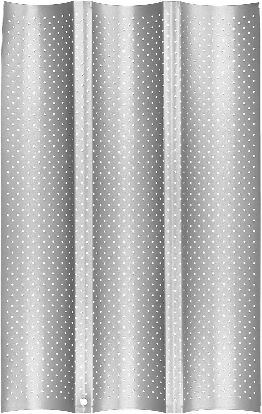 Qiilu High Performance NonStick MultiGrooves Waves French Bread Pan Baking Cooking Tray Kitchen Tool - Features Crisp Loaves & Rolls (Three slots)