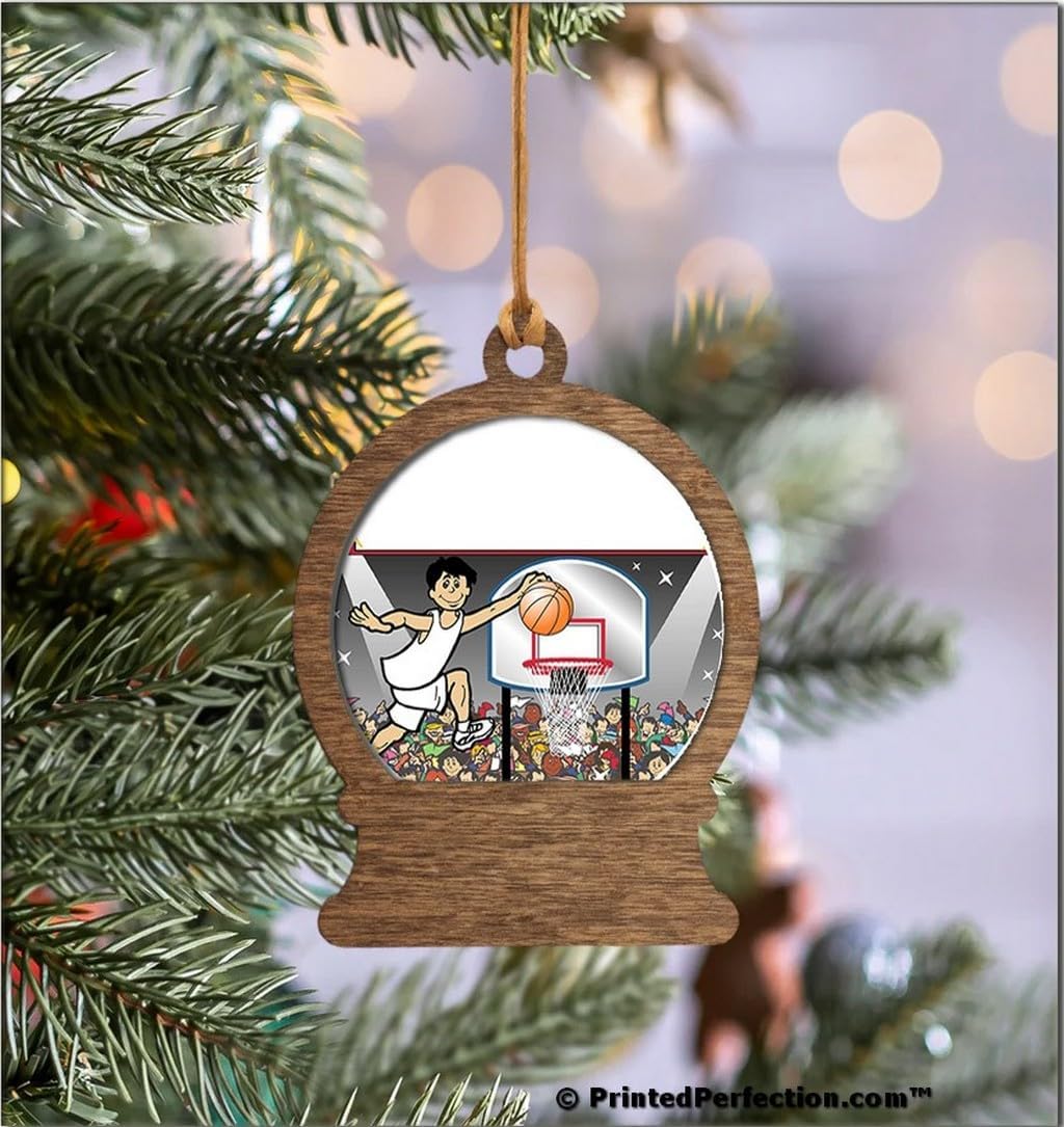 Personalized Basketball Player Wooden Snow Globe Shaped Christmas Ornament